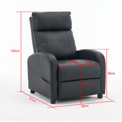 - Requena Recliner Armchair | PU Leather | Sofa Lounge With Leg Rest and Reclining Functions | Black -