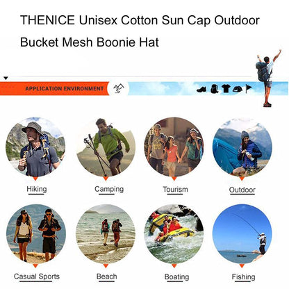 - THENICE | Cotton Sun Cap | Outdoor Bucket Mesh Boonie Hat