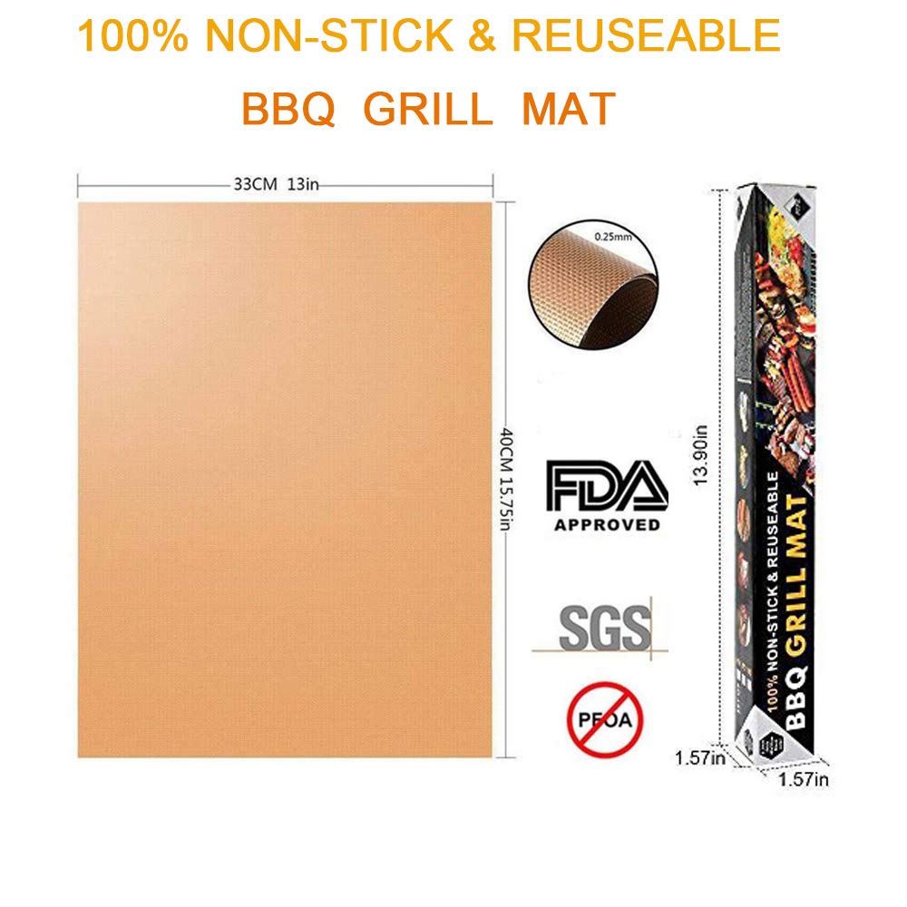 - JOKBEN Copper Grill Mat | 5-Pack Heavy Duty Magic BBQ Grill Mats | Non Stick -