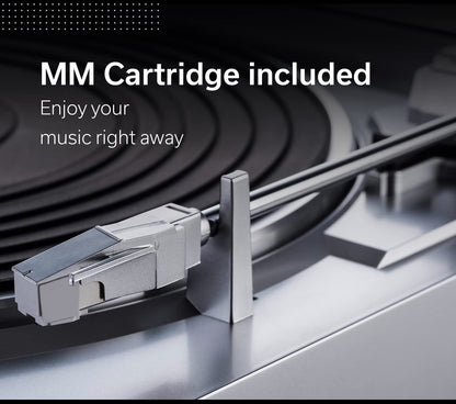 Denon DP29FE2 Record Player for Vinyl Records, Vinyl Turntable, MP3 and WAV, 33/45 RPM, Built-in Phono Equalizer, Including Removable Dust Cover and MM Cartridge, MC Compatible, Silver