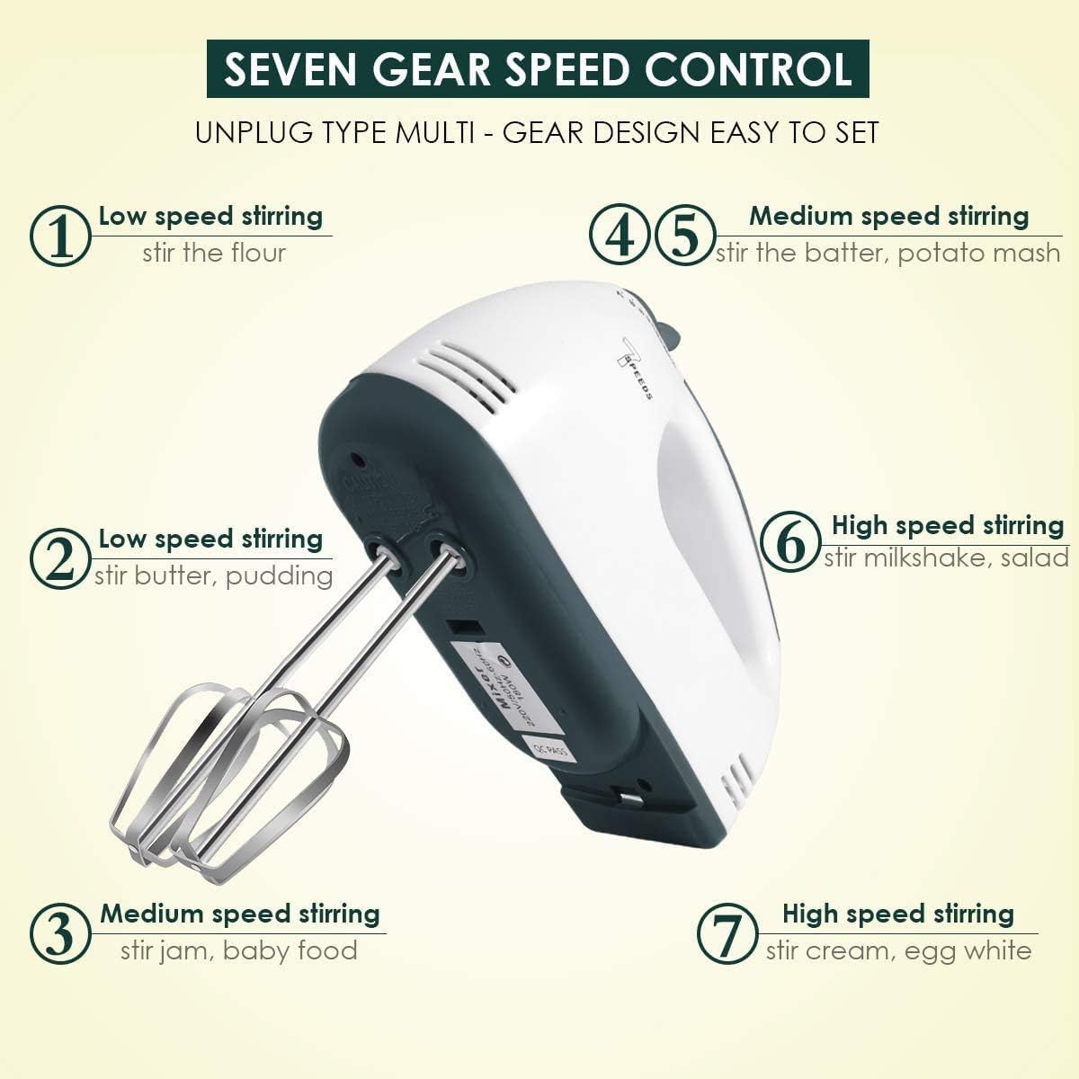 - Hand Mixer | Electric Hand Whisk | Electric Hand Mixers for Baking | 7-Speed Small Stainless Steel Handheld Mixer -
