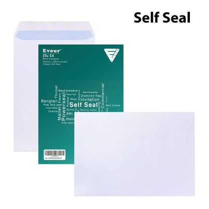 - Evour | A4 / C4 Self Seal White Pocket Envelopes -