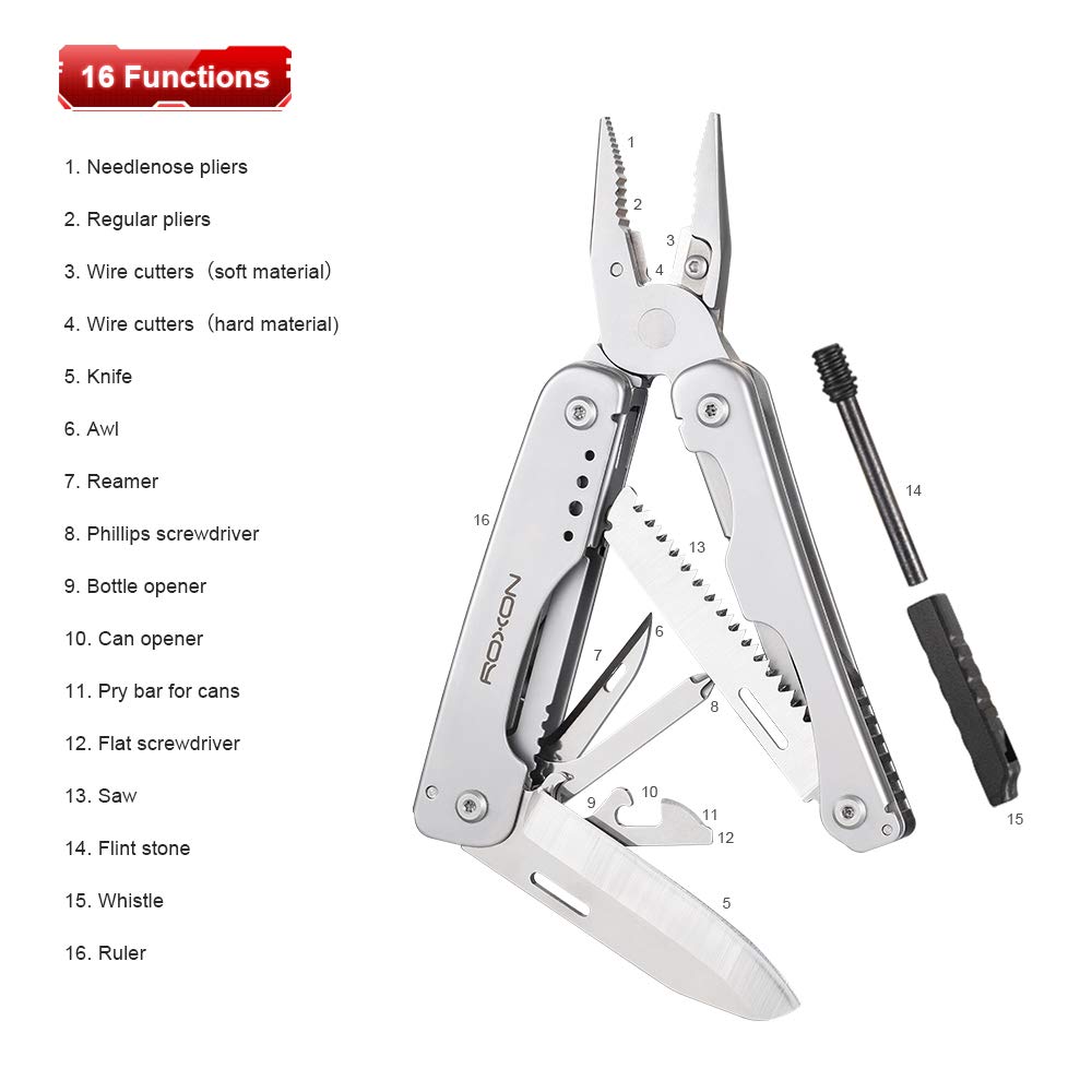 - ROXON Flash Multitool Pliers | Survival Tool | Multi Tool with Flint Rod -