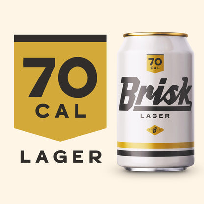 Brisk Lager - 70 Cal Beer, 3.3% ABV - All-Grain, Gluten-Free Beer, Full Flavoured Lager, Low Calorie Beer, Low Carb Beer, Premium Taste, 50% fewer calories, Keto Beer, 12 x 330ml cans