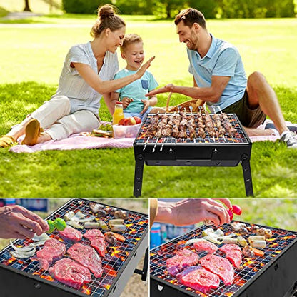BBQ Barbecue Grill, Portable Folding Charcoal Barbecue Desk Tabletop Outdoor Stainless Steel Smoker BBQ for Picnic Garden Terrace Camping Travel 15.35''x11.41''x2.95'' (Black)