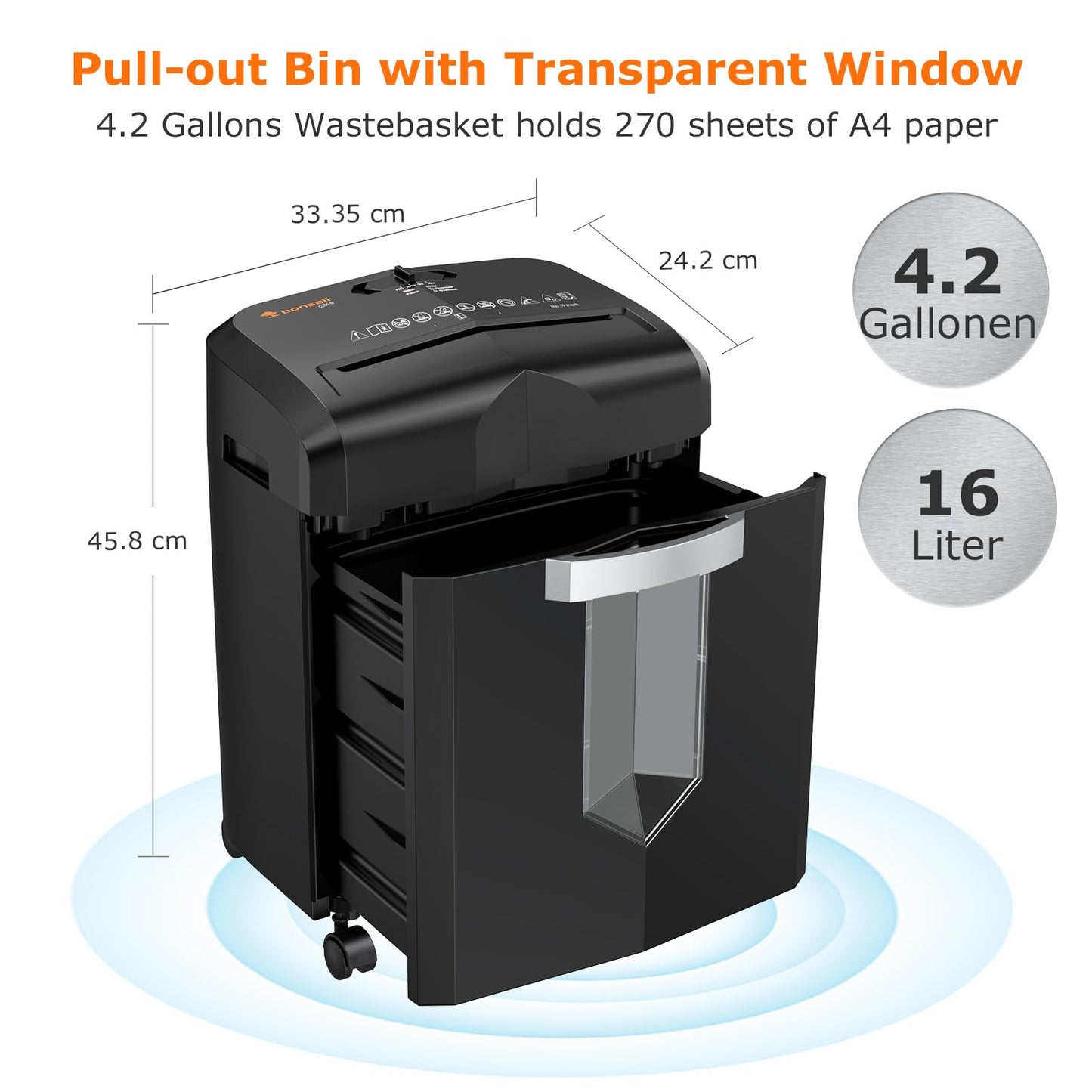 Bonsaii 12-Sheet Micro Cut Paper Shredder, Heavy Duty Shredder for Home Office Runs for 60 Mins, Shredders with 4 Casters & 16 Litres Pullout Bin, Shreds CD, Card, Mail, Staple and Clips(C266-B)