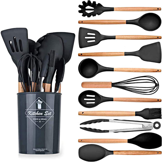 - Kitchen Utensils Set | 12 pcs | Non-Stick Silicone Cooking Kitchen Utensils Spatula Set -