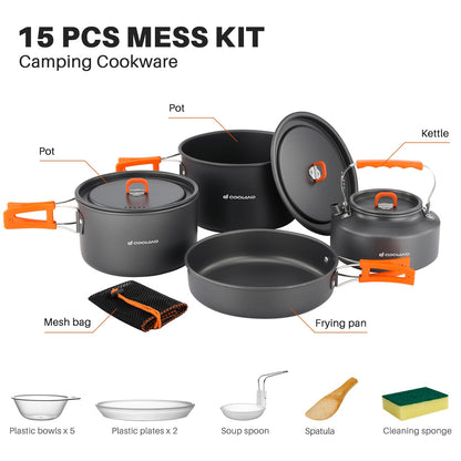 - Odoland Camping Cookware Set | Non-Stick | Lightweight Camping Kettle Pots and Pans -