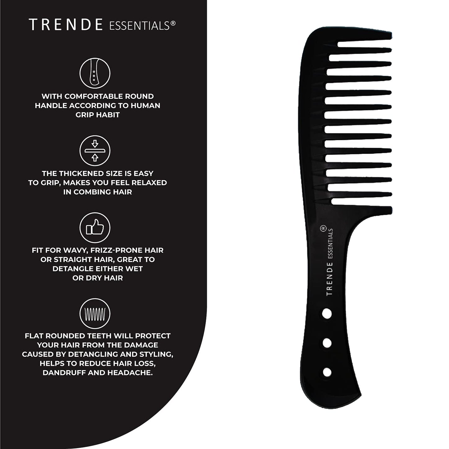 - Trende Essentials Wide Tooth Comb | Detangler | Heat Resistant -