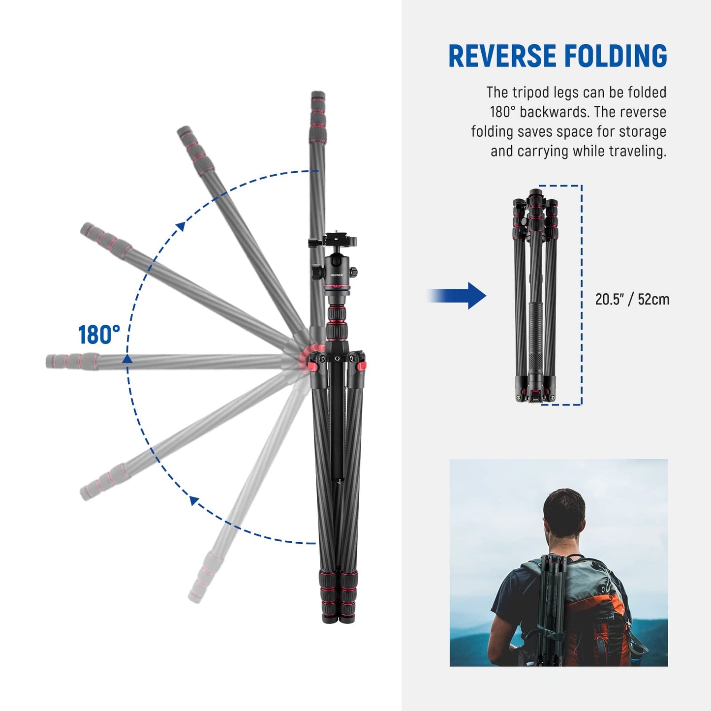 - NEEWER Carbon Fiber Camera Tripod With Telescopic 2 Section Center Axes | 360° Panorama Ballhead -