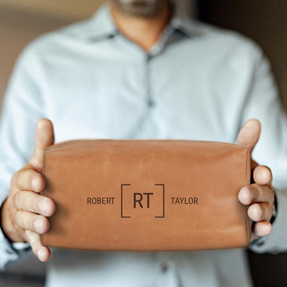 - Personalised Engraved Leather Toiletry Bag -