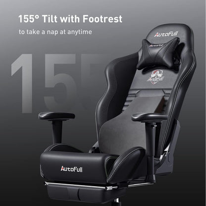 AutoFull C3 Gaming Chair Ergonomic Office Chair with 3D Bionic Lumbar Support, Racing Style Premium PU Leather Computer Chair Gamer Chairs with Footrest and Headrest,Black,(3-Years Warranty)
