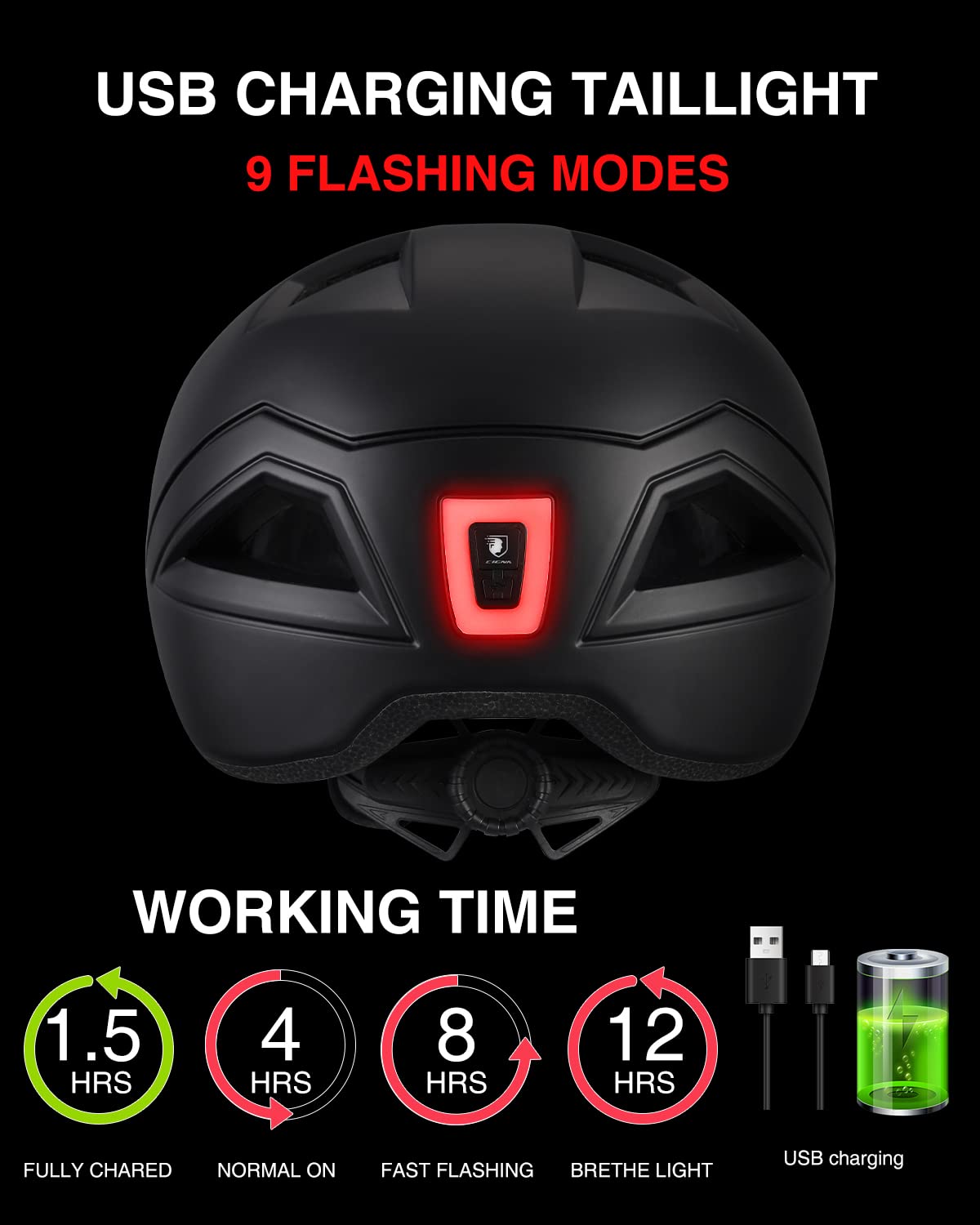 - SUNRIMOON | Adult Bike Helmet with Rechargeable USB Light -