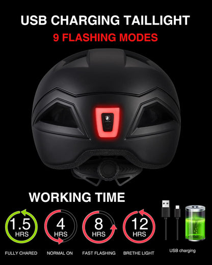 - SUNRIMOON | Adult Bike Helmet with Rechargeable USB Light -