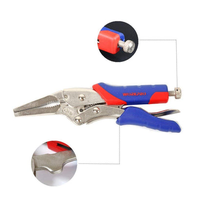 - WORKPRO Locking Pliers Set, CR-V Steel Mole Grips, Quick-Release & Self-Locking with Soft Grip, 10-Inch & 7-Inch Curved Jaw, 6-1/2 Inch Straight Jaw, 3-Piece