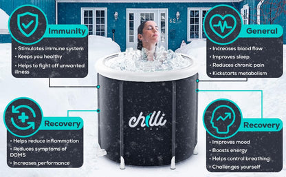 Chilli Wear Ice Bath: Large 470 LitreOutdoor Cold Plunge Therapy Tub, Spacious Recovery Pod with Lid, All-Weather Protection, Portable & Versatile for Ultimate Ice Bath Experience!