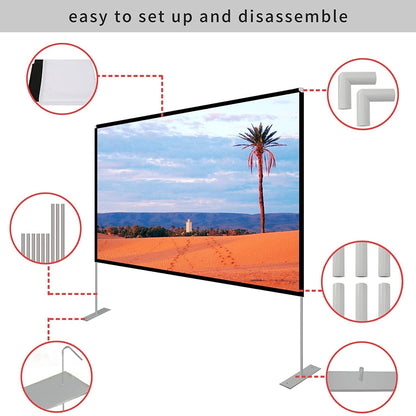 - Projector Screen with Stand | 120 inch Portable Projection Screen | 16:9 4K HD Rear Front Projections -