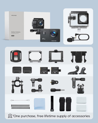 - WOLFANG Action Camera 4K 20MP GA100, Waterproof 40M Underwater Camera