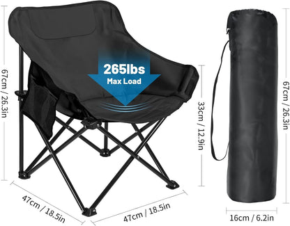 Camping Chairs Set of 2 Portable Chair Support 265lbs for Adults,Foldable Chair Sets up in 4 Seconds, Backpacking Chair with Carring Bags, Black