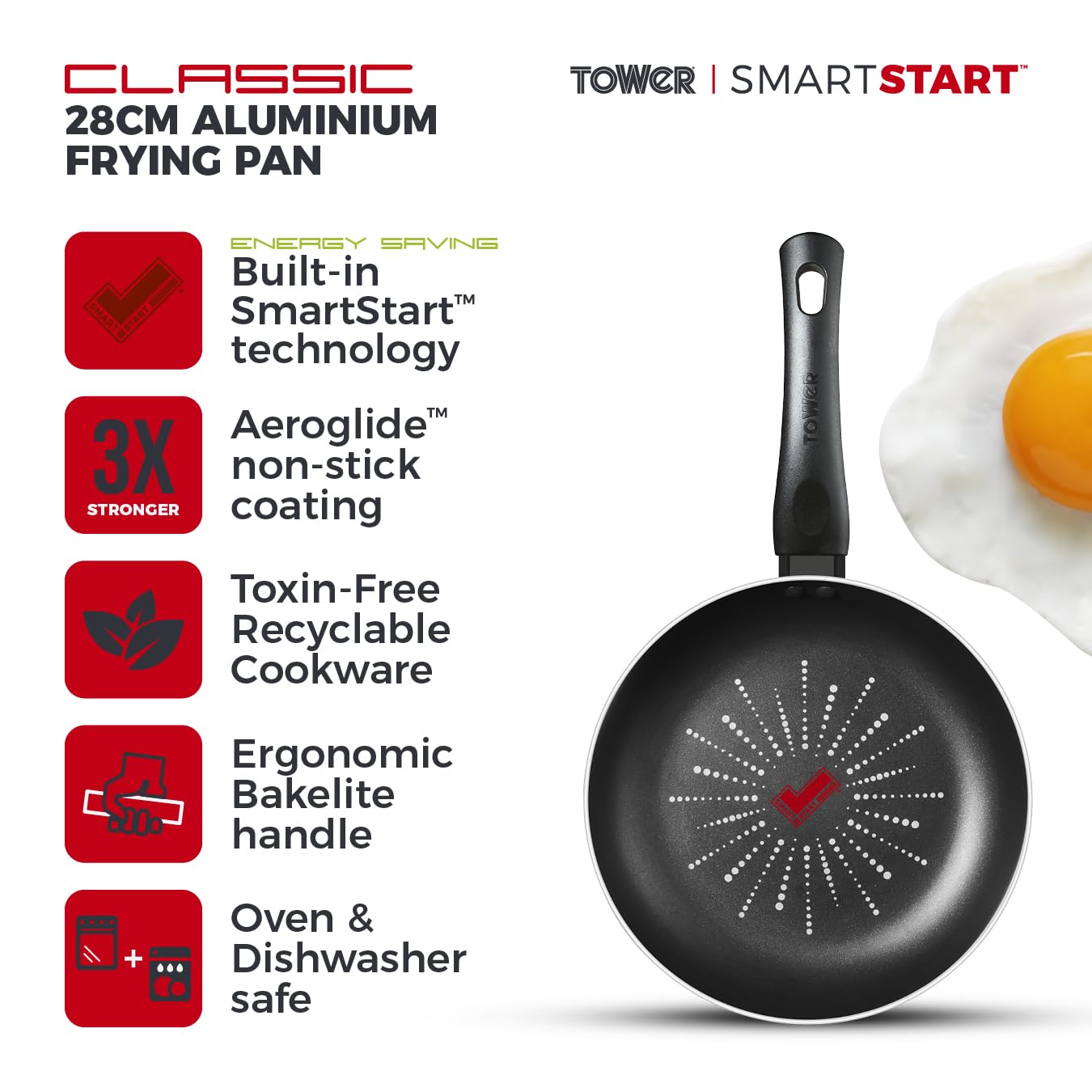 - Tower T700301 SmartStart Classic | Aluminium Frying Pan | Easy Clean -