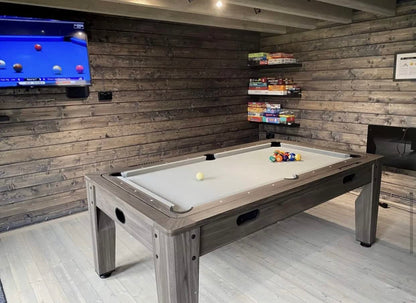 7ft Pool Table Driftwood Dining Table & 3 in 1 Pool Snooker Table Tennis Air Hockey Games Table With All Accessories, Great for Kids and Adults
