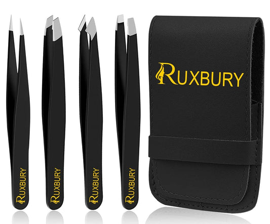 - Ruxbury 4pcs Tweezers | For Facial Hair | Professional Stainless Steel -