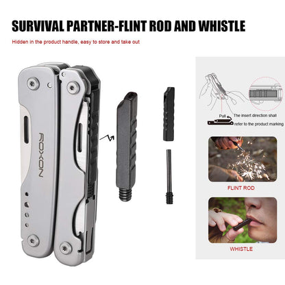 - ROXON Flash Multitool Pliers | Survival Tool | Multi Tool with Flint Rod -