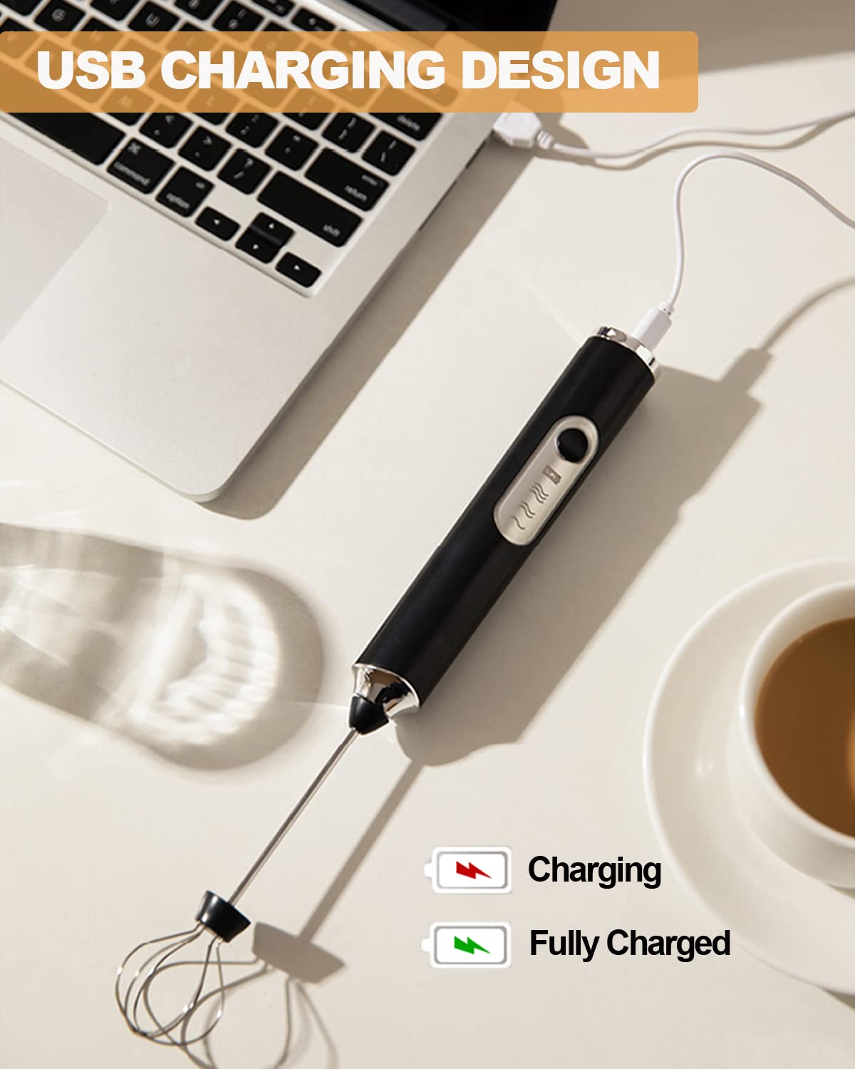 - FIOUSY Handheld Electric Milk Frother With 2 Heads | Coffee Whisk Foam Mixer with USB Rechargeable | 3 Speeds -