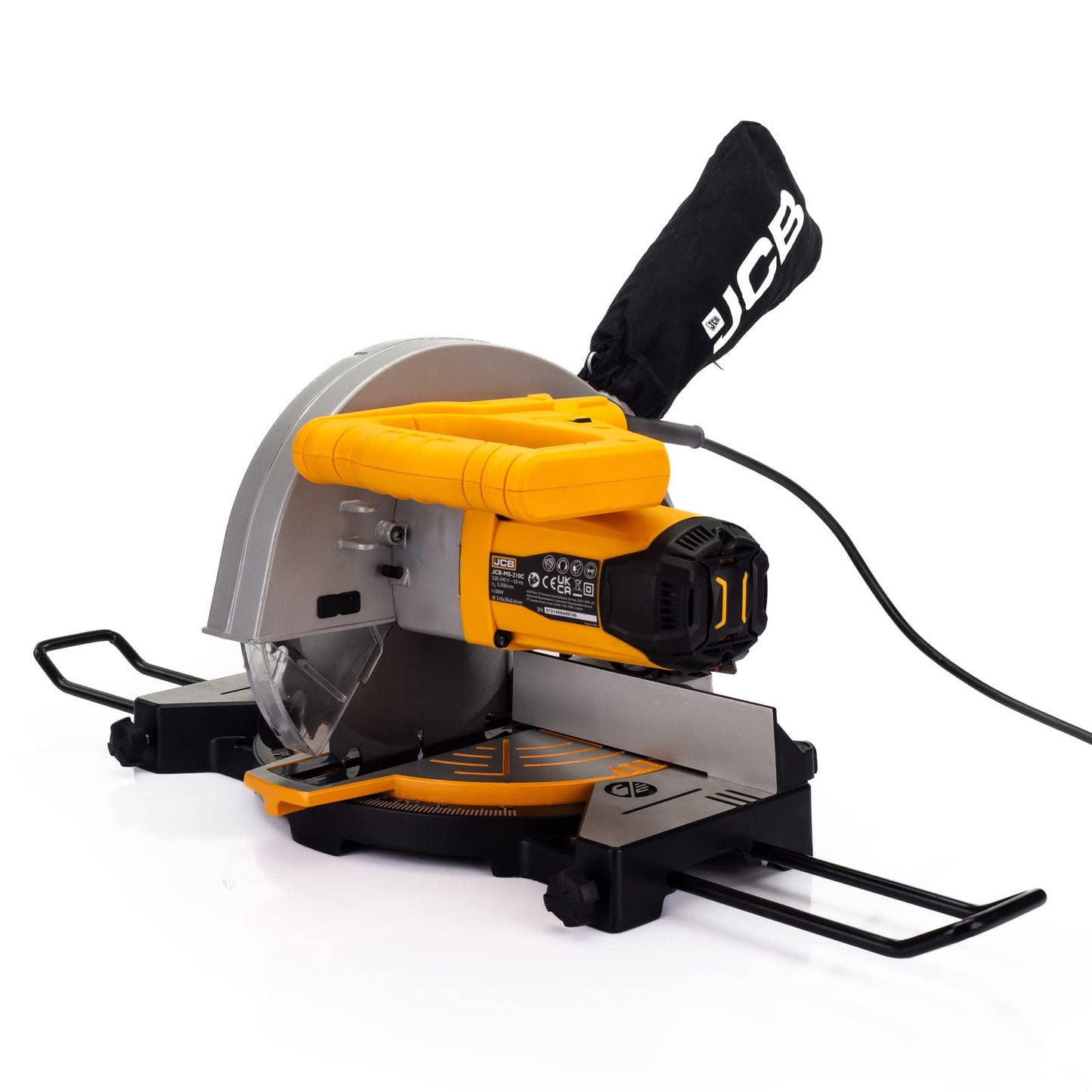 - JCB 210mm Mitre Saw with Laser Guide | 4 Cut Settings & Dust Collection Feature | 45 Degrees | 5500rpm | Soft Grip Handle -