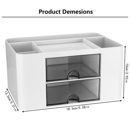 Desk Organiser Drawers, Desk Organiser with Drawer, Office Desk Supplies Organizer, Plastic Table Desktop Stationary Organiser Storage Pen Holder with 5 Compartments for School Office Home, White
