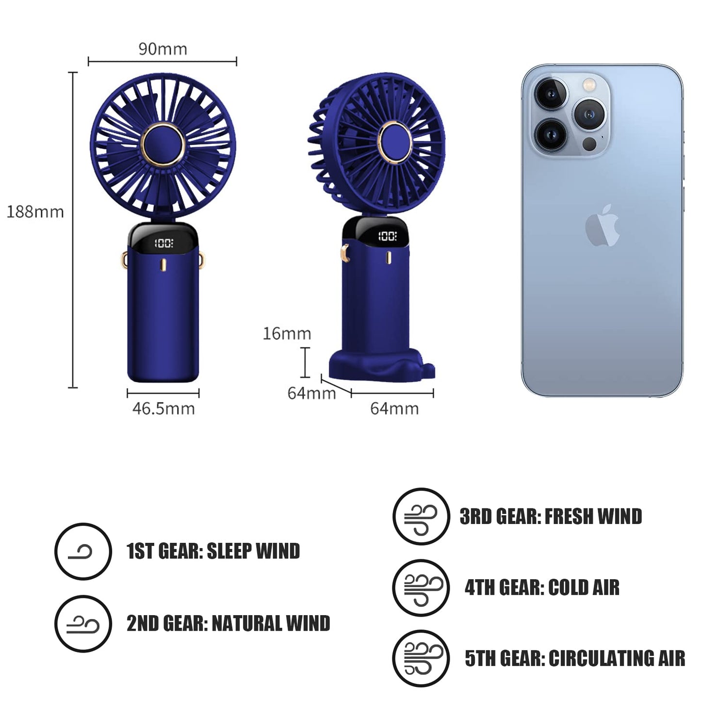 - Jsdoin Hand Held Fan | Portable Handheld USB Rechargeable Fans | 5 Speeds -