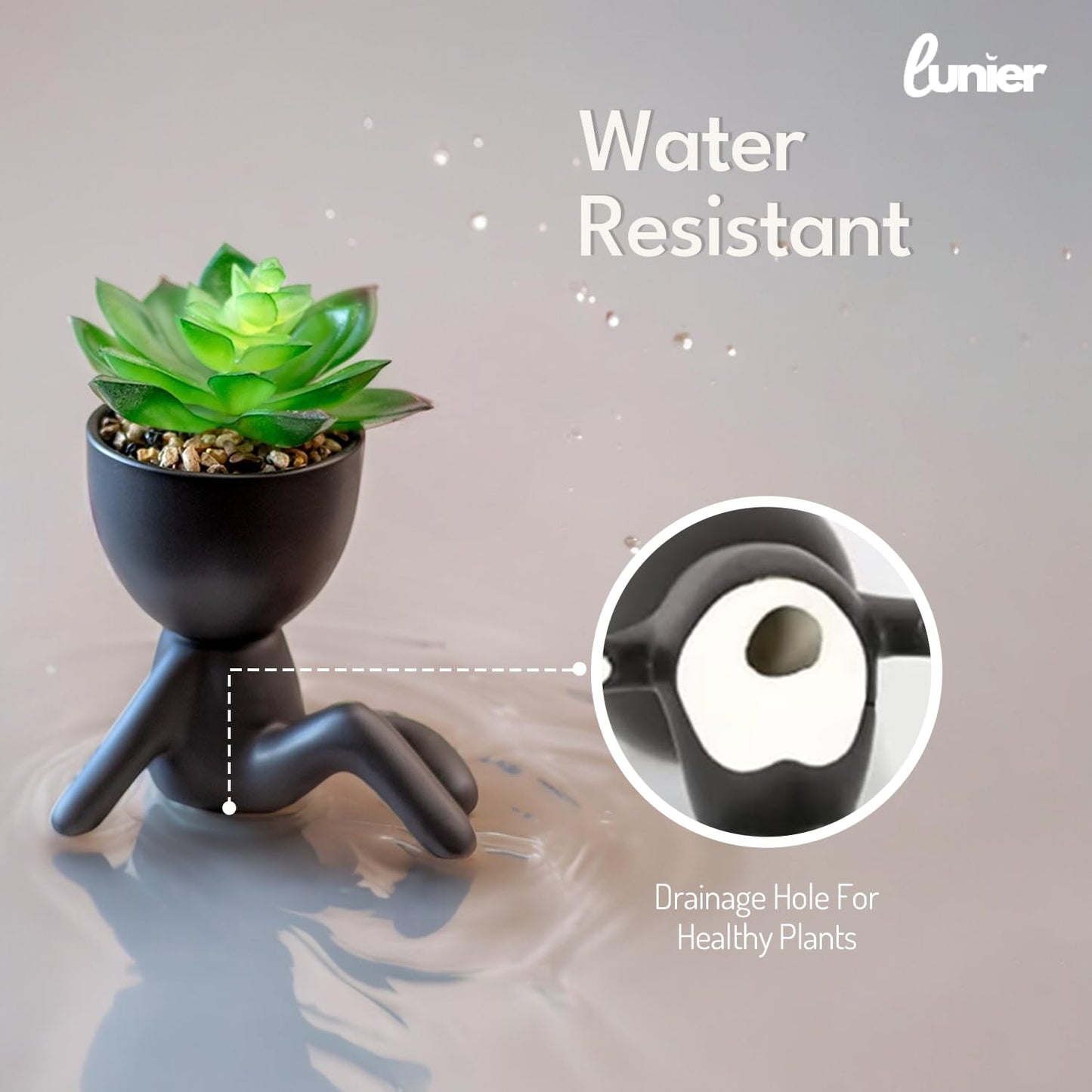 - LUNIER Seated Succulent Set (Set of 3) | Ceramic Human-Shaped Plant Pots With Artificial Succulent Plants –