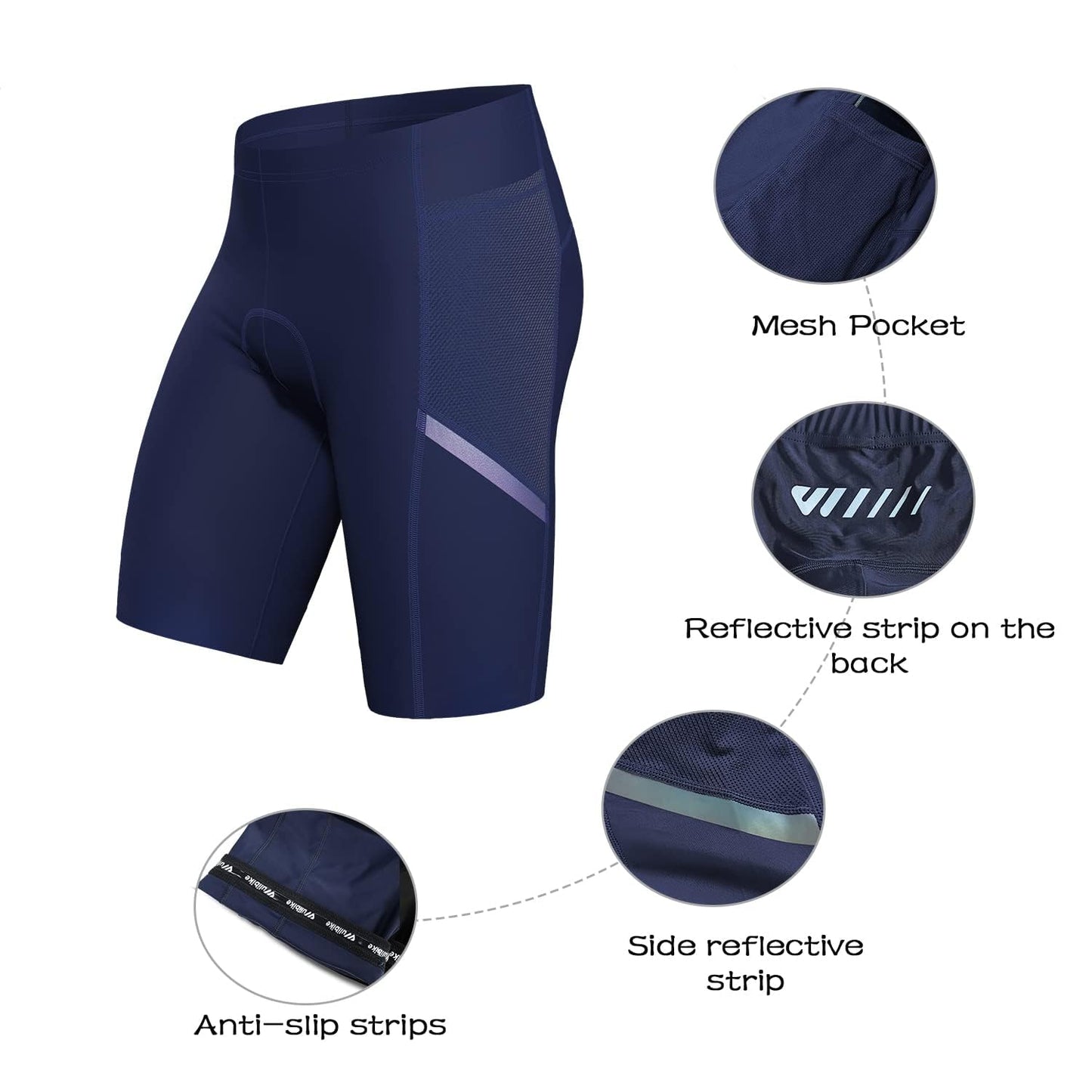 - Wulibike Cycling Shorts Mens,Quick Dry Breathable with Pocket Blue L