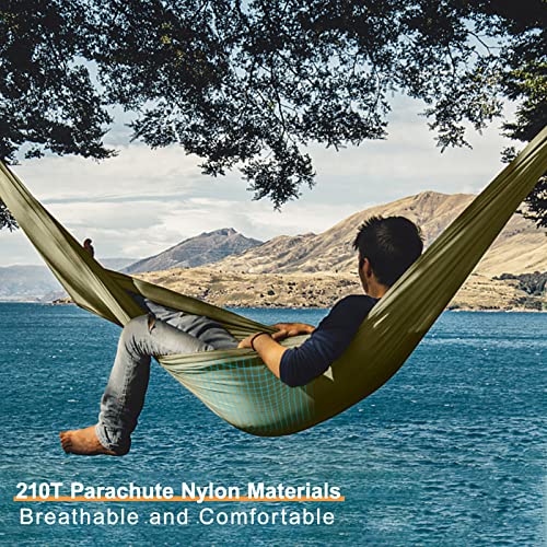 COVACURE Camping Hammock with Mosquito Net, Ultralight 210T Parachute Nylon with Two 10FT Tree Straps for Outdoor Camping Accessories