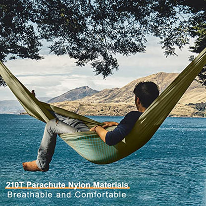 COVACURE Camping Hammock with Mosquito Net, Ultralight 210T Parachute Nylon with Two 10FT Tree Straps for Outdoor Camping Accessories