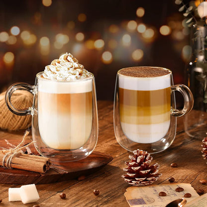 - Glastal 2x350ml Double Walled Coffee Glasses Mugs | Cappuccino Latte Macchiato Glasses Cups -