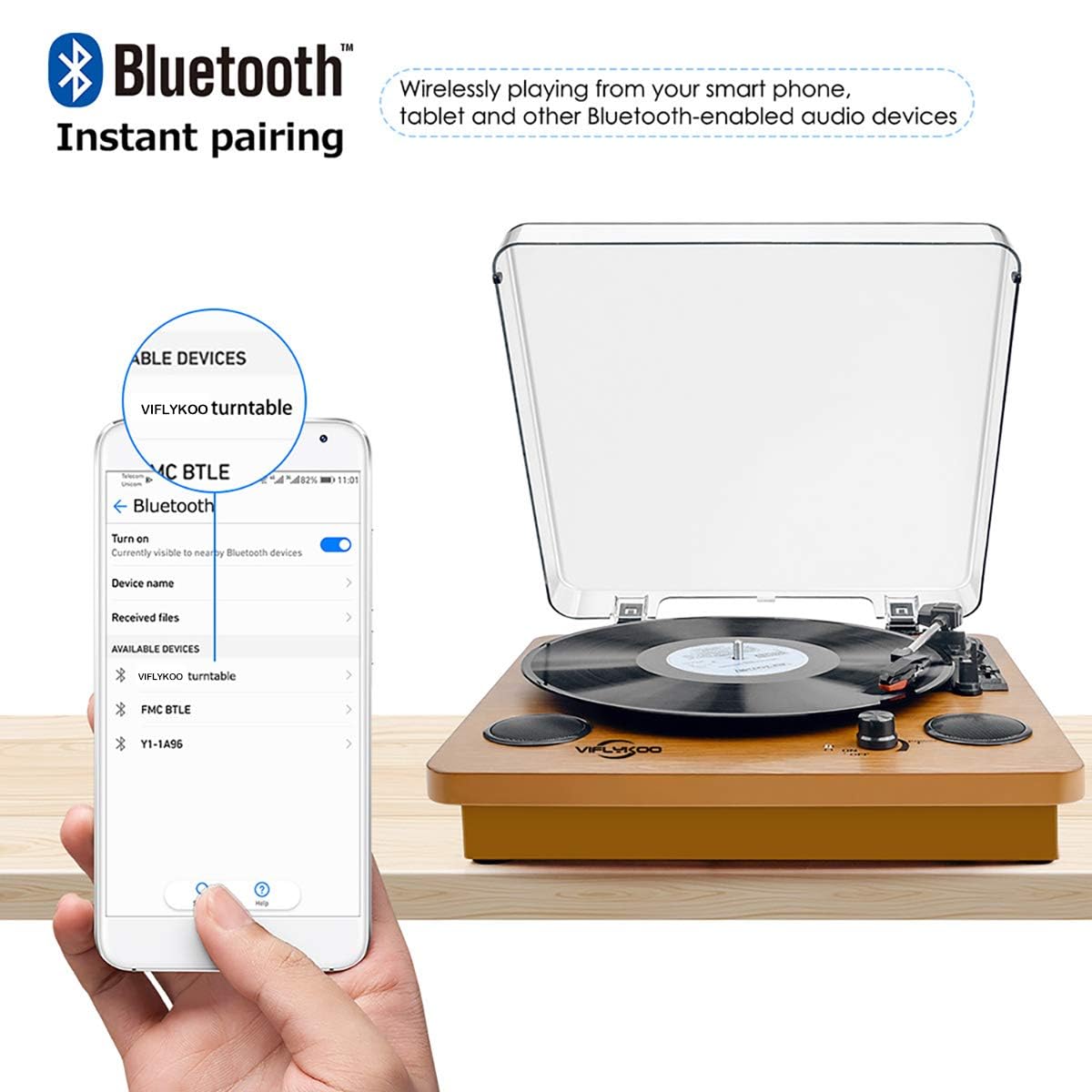 - Record Player | Bluetooth Portable Vinyl Turntable | Digital Encoder Built-in Stereo Speaker -