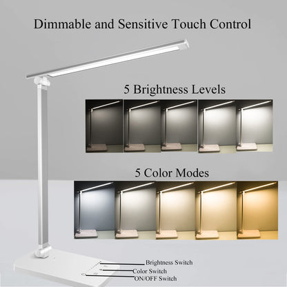 - Qualore Desk Lamp |LED Table Lamps | USB Charging Port | 5 Color Mode -