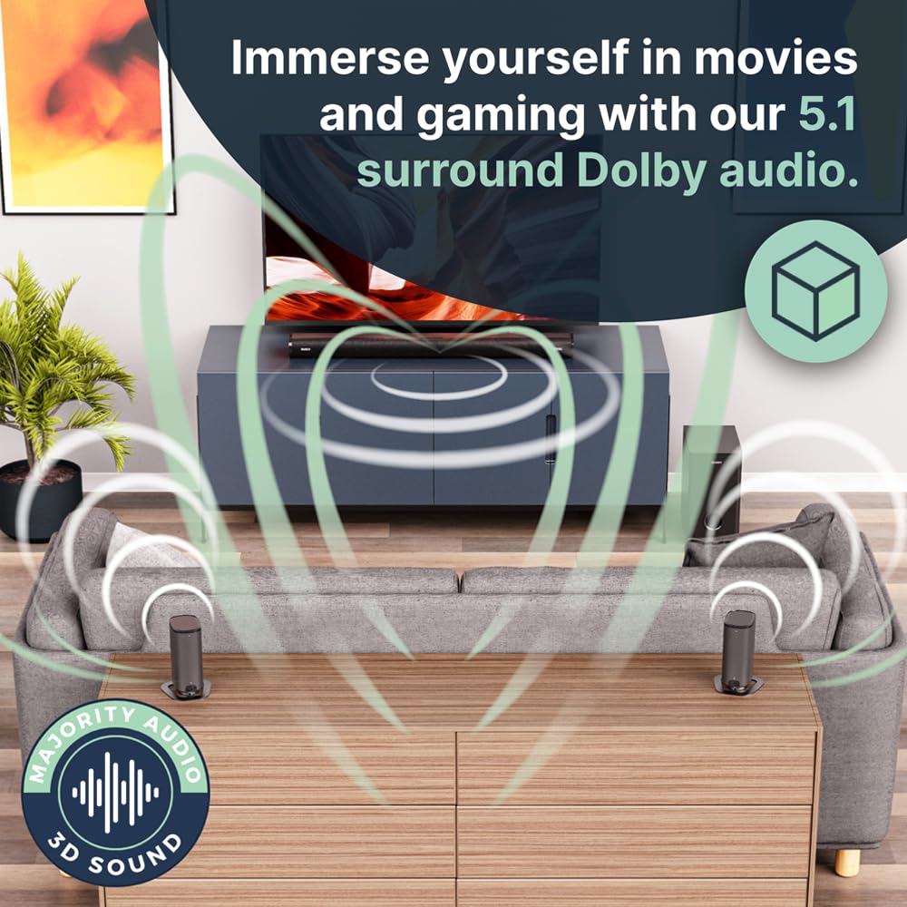 - MAJORITY Everest | Bluetooth 5.1 Surround Sound System | 3D Dolby Audio Soundbar -