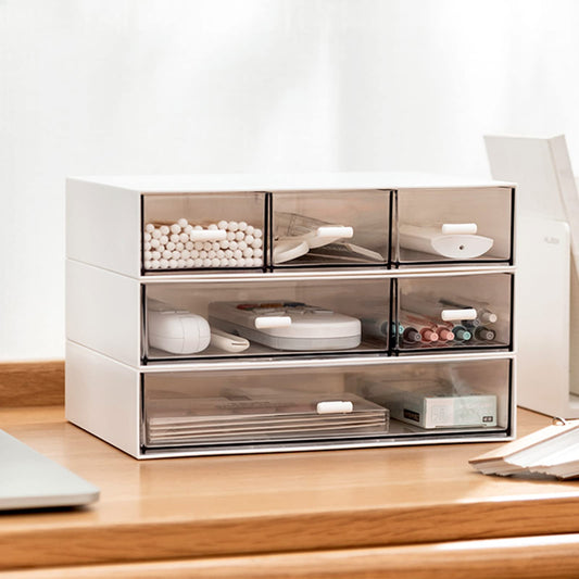 Desktop Organizer-Stackable Organizer Drawers, Plastic Drawers Organizer Perfect for Collection Small Item/Cosmetic Office Organization - 6 drawers (White)