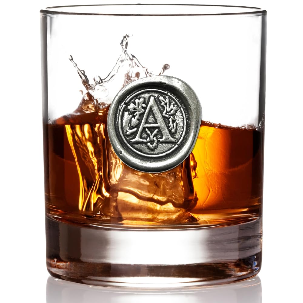 - English Pewter Company 11oz Whisky Glass Tumbler with Monogram Initial -