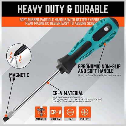 10pcs Screwdriver Set,Heavy Duty Chrome Vanadium Steel Made,Magnetic Screwdriver with 5 Cross& 5 Flat Head,Muti Purpose Screwdriver Kit,Durable Hand Tools in Carry Bag