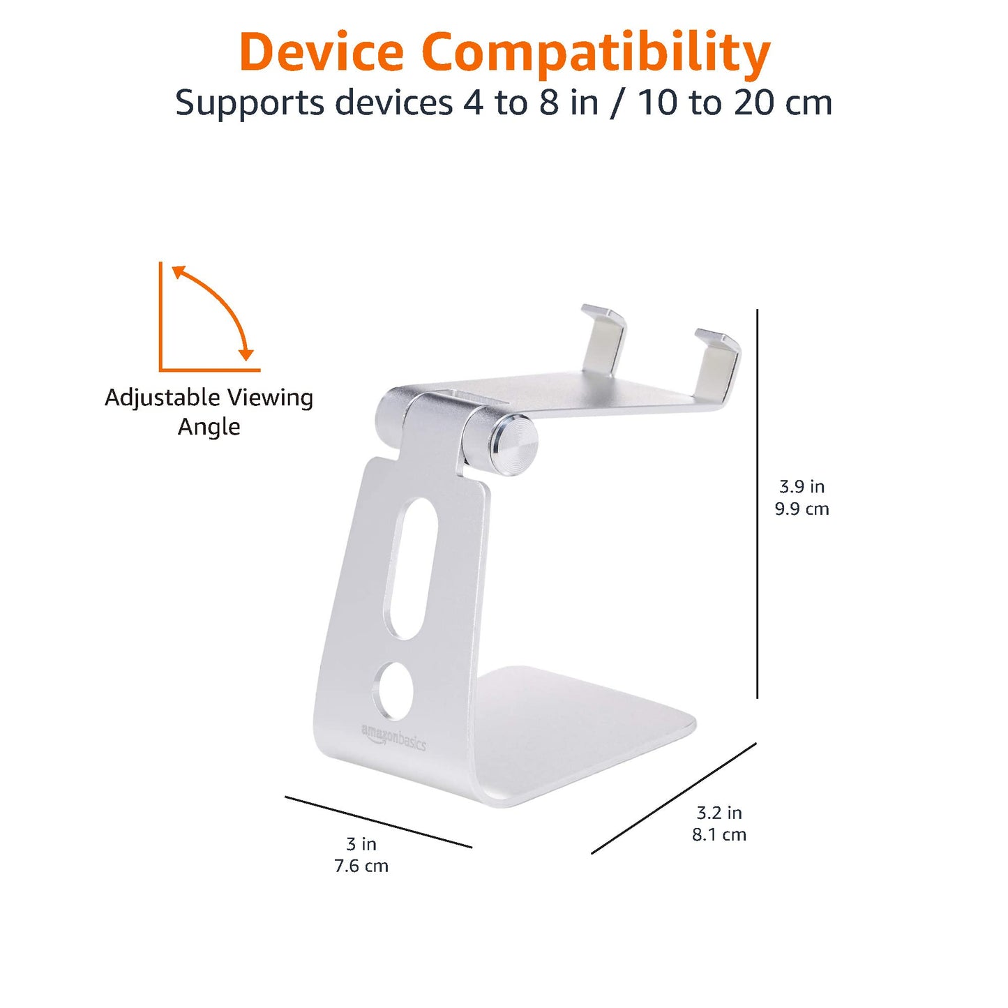 Amazon Basics Adjustable Cell Phone Stand for iPhone and Android , Silver