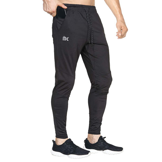 BROKIG Mens Lightweight Tracksuit Bottoms Elastic Sports Trousers Gym Running Joggers(Black,Large)
