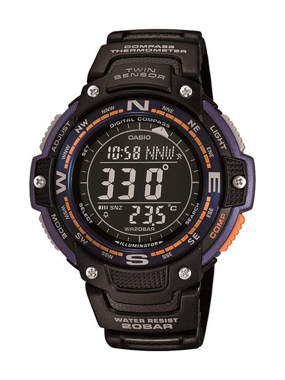 Casio Men's SGW-100-2BCF Twin Sensor Digital Display Quartz Black Watch, Blue/Black, 3T, Digital,Smart Watch