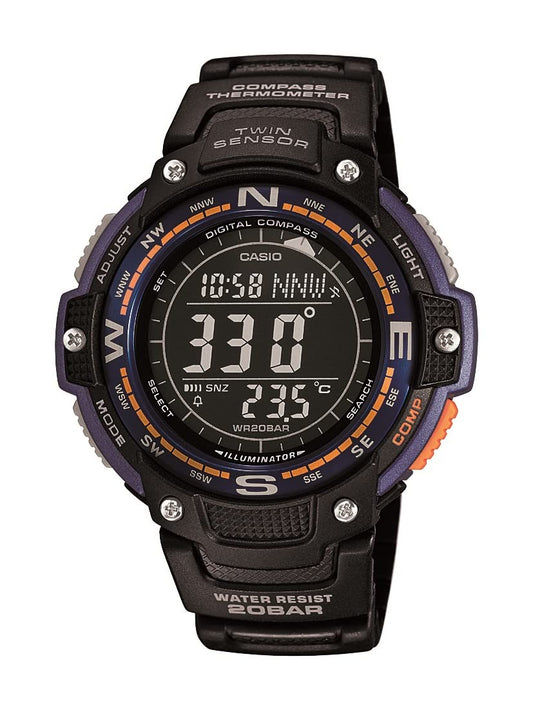 Casio Men's SGW-100-2BCF Twin Sensor Digital Display Quartz Black Watch, Blue/Black, 3T, Digital,Smart Watch