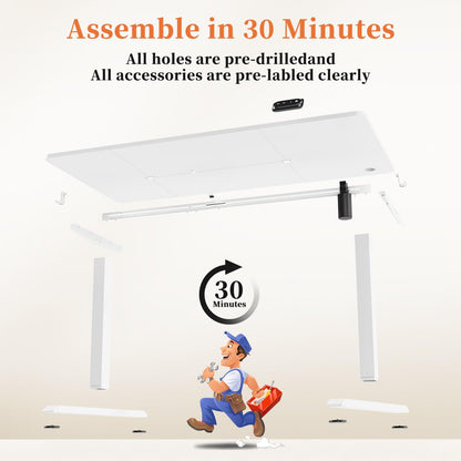 Devoko Electric Standing Desk 120x60cm Sit Stand Table Height Adjustable Desk with Backpack Hook and Memory Smart Pannel, White