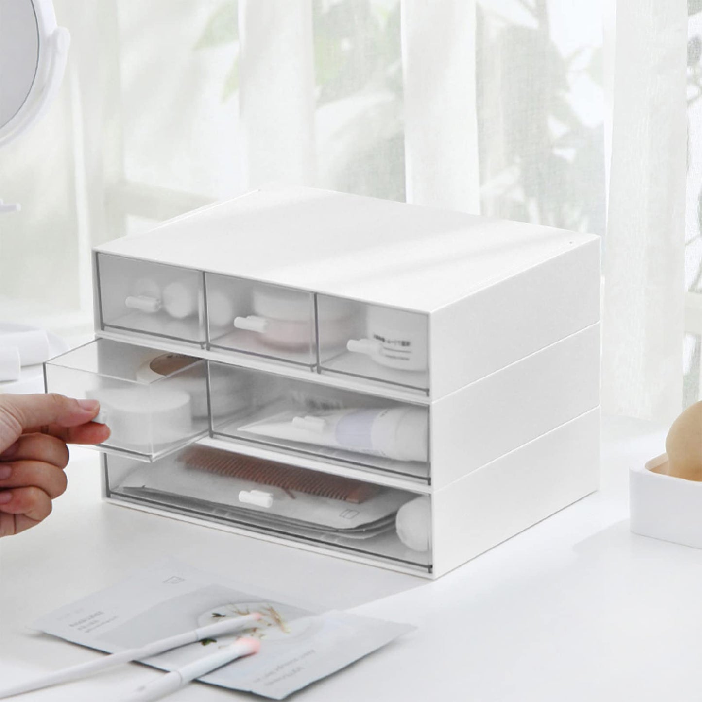 Desktop Organizer-Stackable Organizer Drawers, Plastic Drawers Organizer Perfect for Collection Small Item/Cosmetic Office Organization - 6 drawers (White)