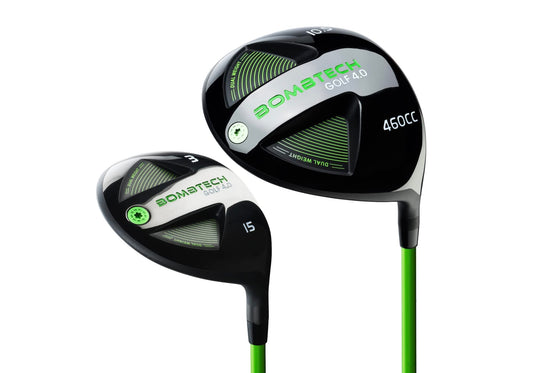 BombTech Golf - 4.0 Driver and 3 Wood Bundle - Premium Golf Wood Set for Men - Easy to Hit Off Tee - Max Forgiveness and Accuracy (9 Stiff)