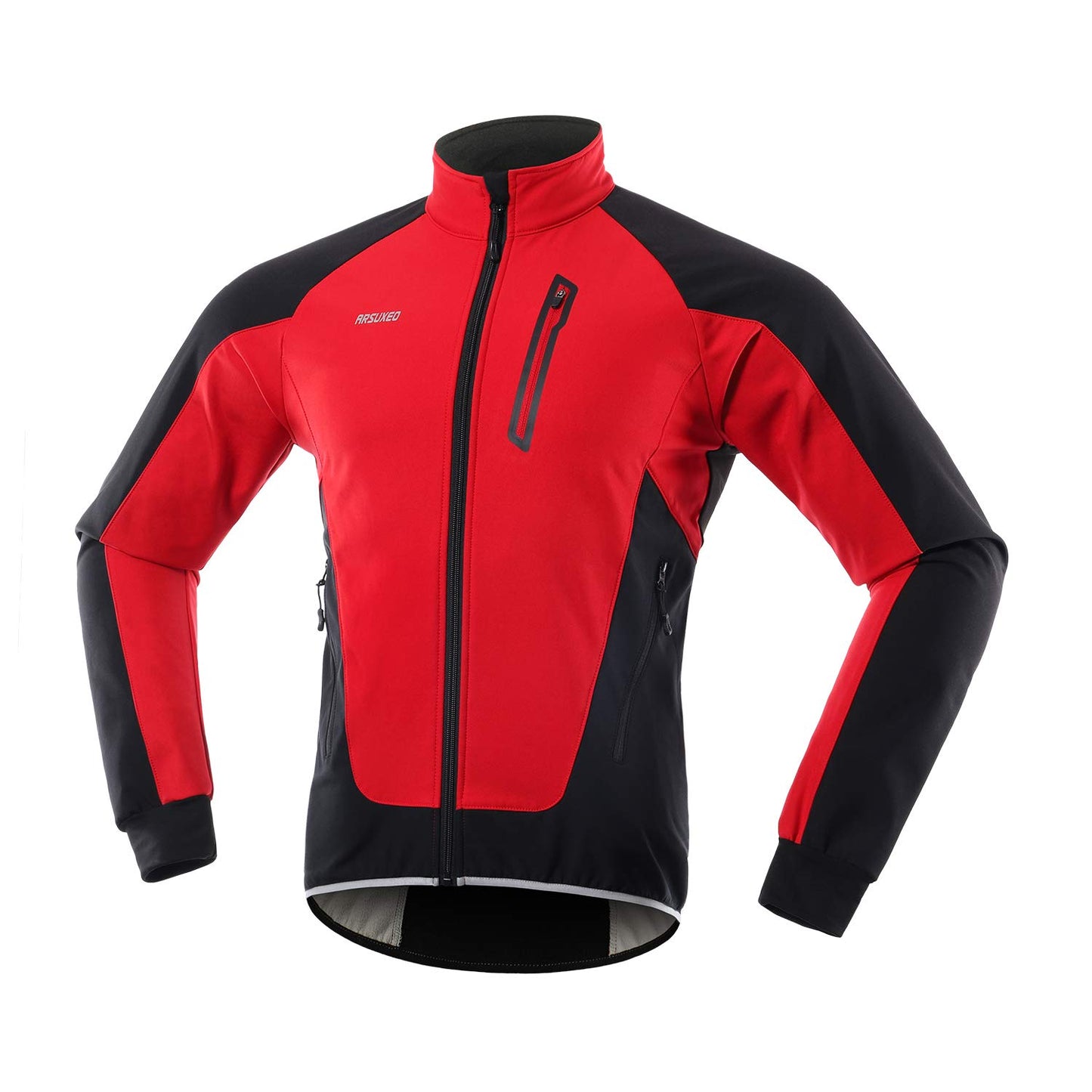 ARSUXEO Men's Cycling Jacket Winter Thermal Fleece Softshell MTB Bike Outwear 20B Red M